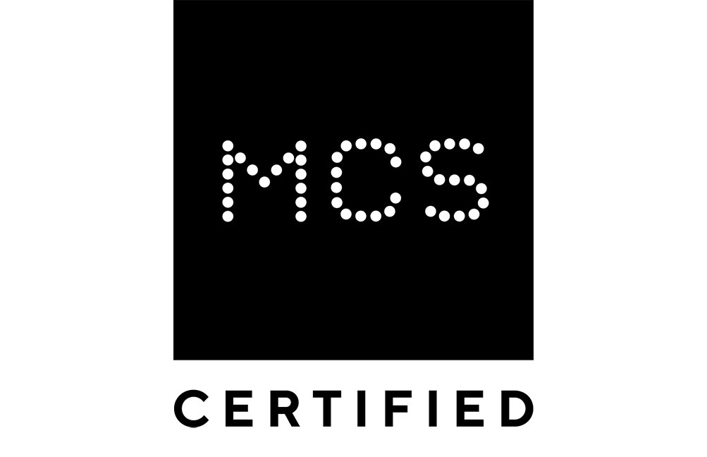 black and white logo with MCS logo showing certification