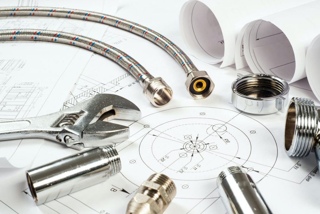 plumbing and drawings, construction still life